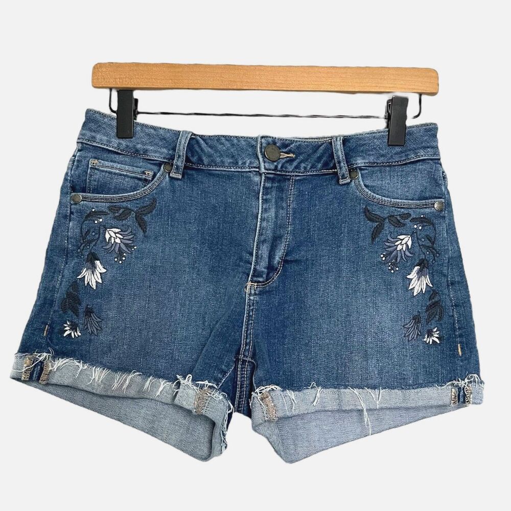 PAIGE Jimmy Jimmy Boyfriend Floral Embroidered Denim Shorts 26
